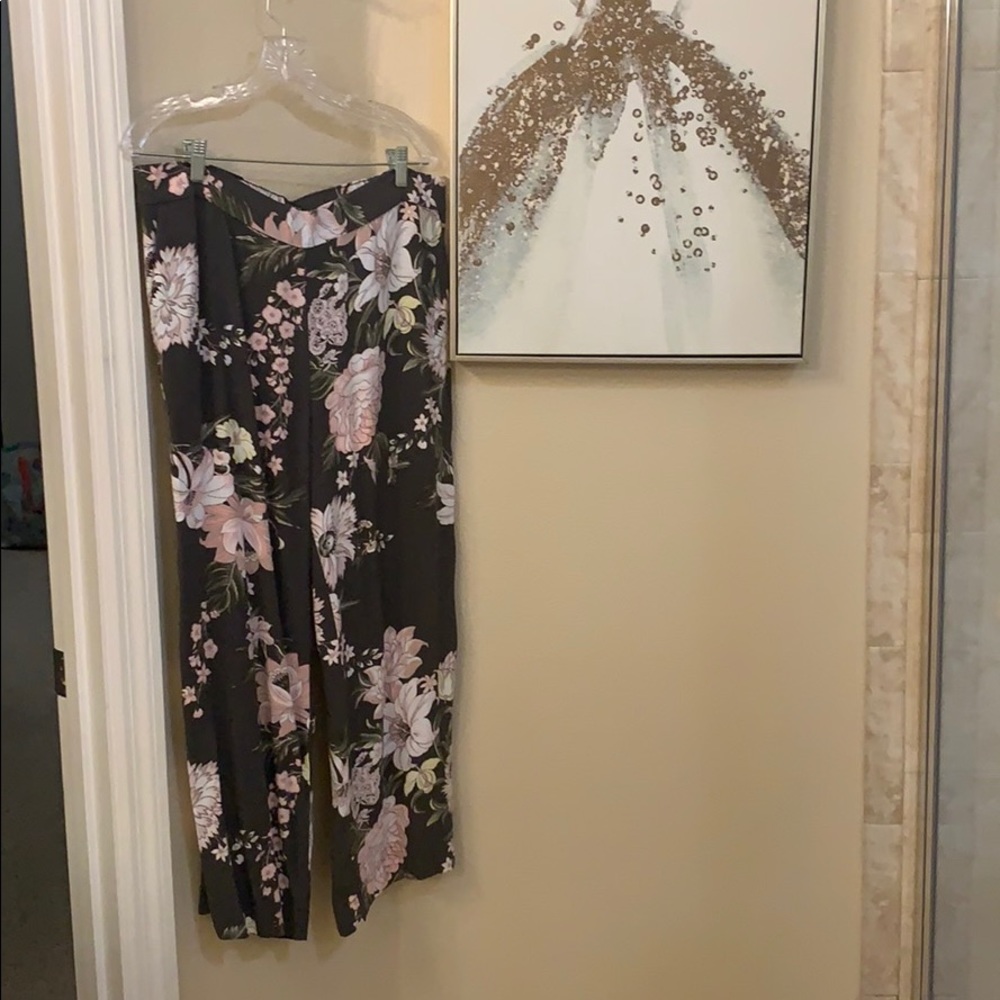 Elastic Waist Flowy Floral Pants LOFT